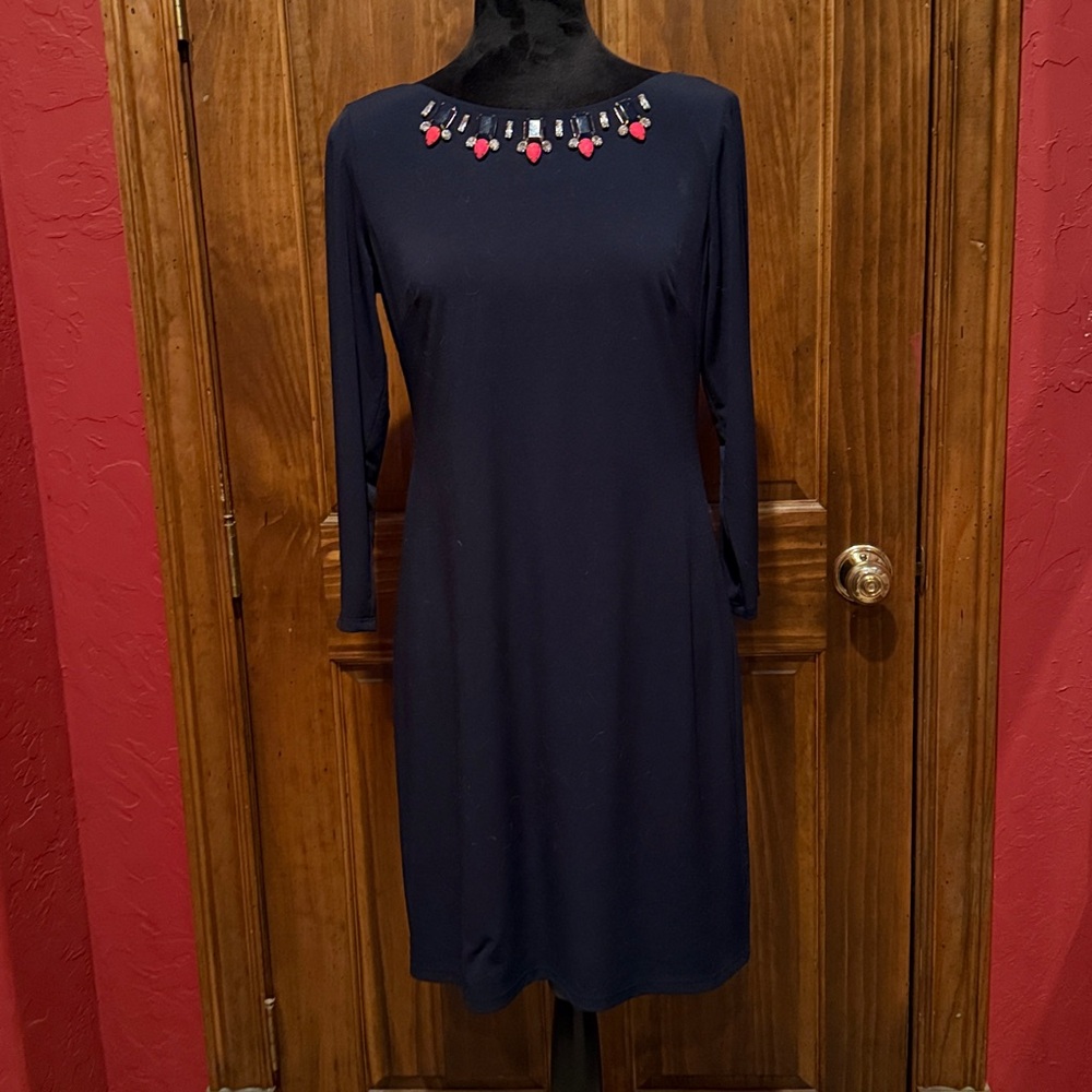 Vince Camino Navy shift dress jewel neckline 8